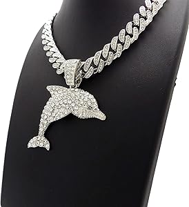 BLINGFACTORY Hip Hop Jewelry Silver Plated Large Dolphin pendant
