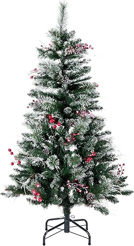 Vickerman - Árbol de Navidad artificial de pino y bayas con punta de nieve de 4.5 pies sin luz, decoración para interiores de temporada