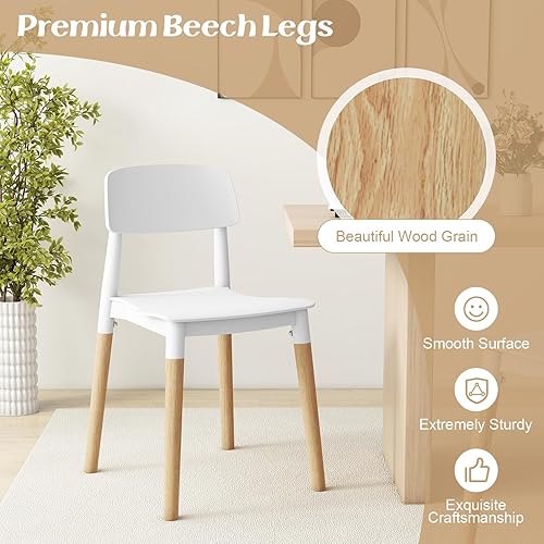 Miniatura 5 de Giantex Juego de 4 sillas de comedor modernas, juego de sillas laterales de plástico con patas de madera resistentes, asiento ancho y respaldo