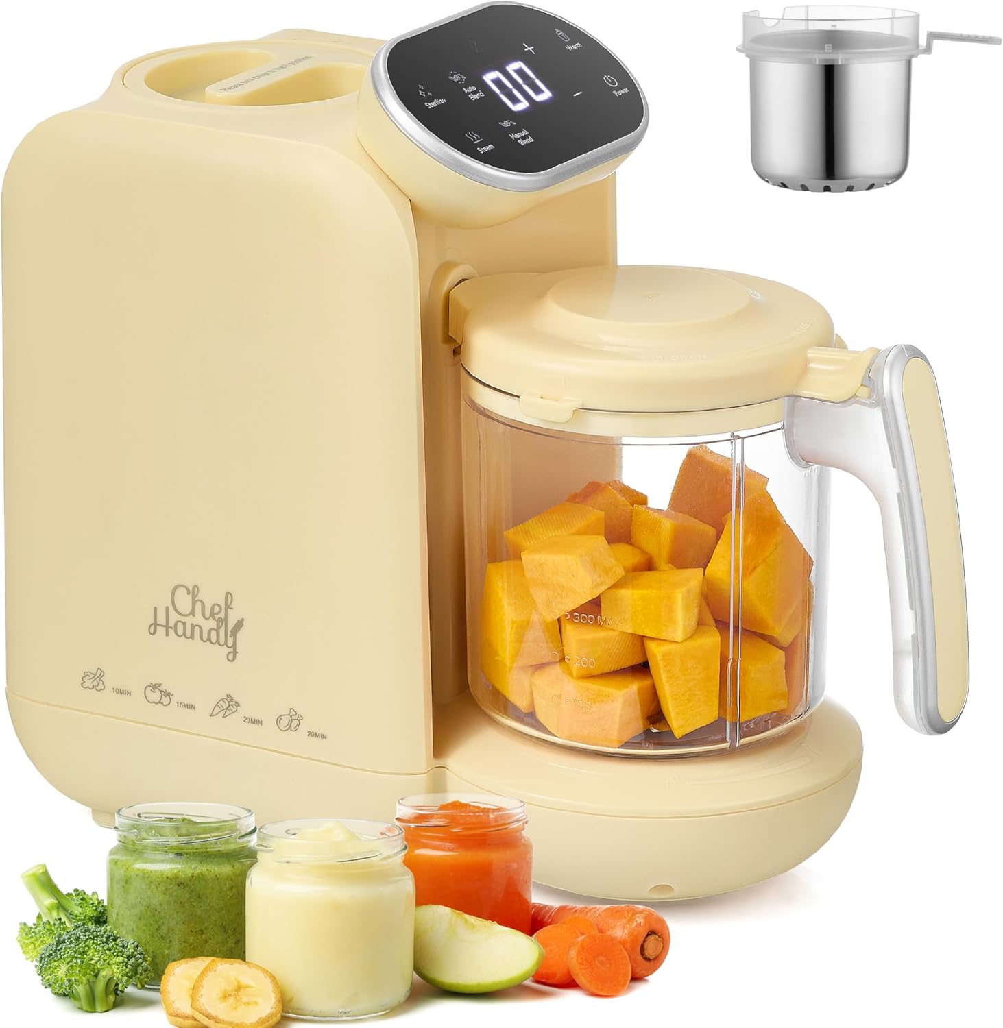 Chefhandy Baby Food Maker Steamer and Blender with Stainless Steel Basket Auto Manual Blend Bottle Warmer and Sterilizer
