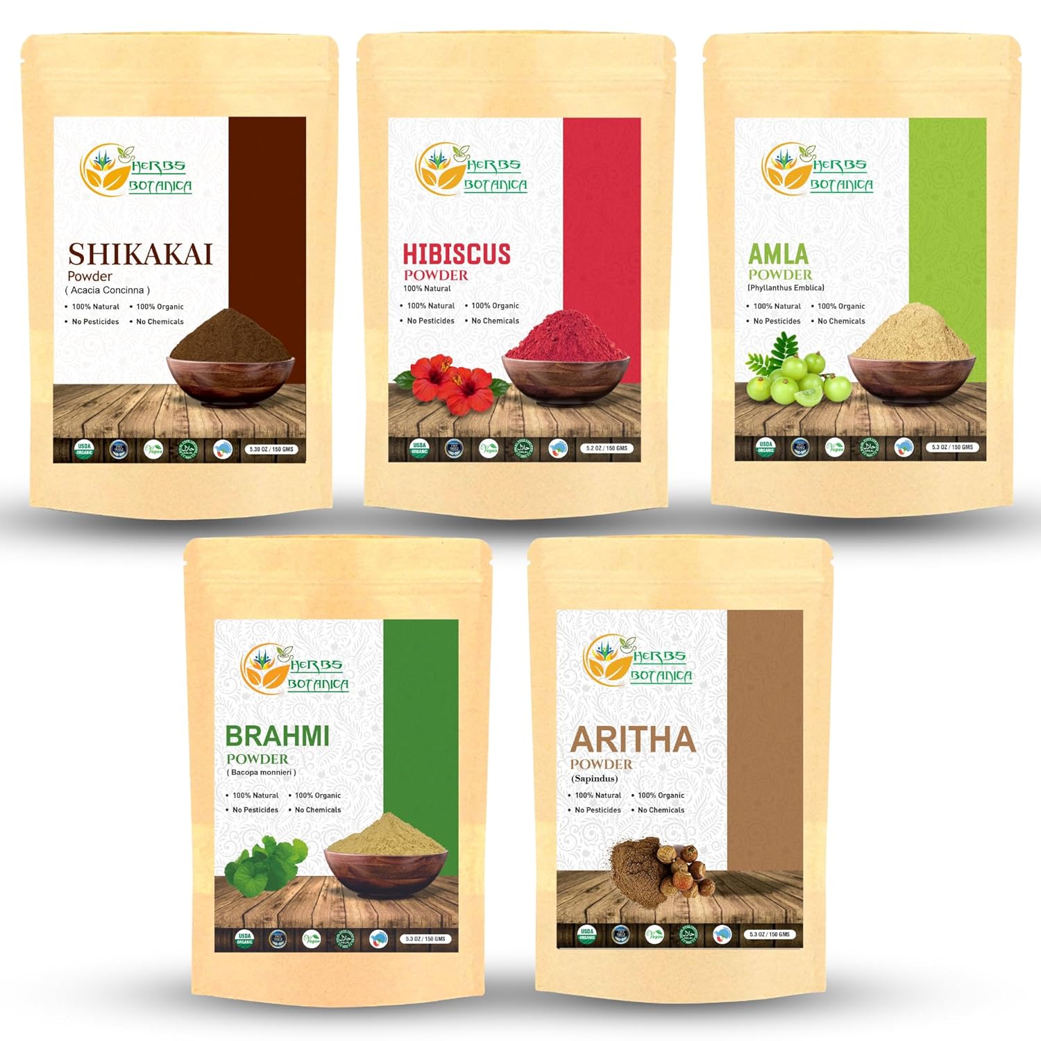 Herbal Hair Mask Combo Brahmi, Reetha (Aritha), Shikakai, Hibiscus, Amla Powder 5.3 oz Each Total 1.65lbs For Hair Growth, Scalp Health Herbal Hair Mask Combo Brahmi, Reetha (Aritha), Shikakai, Hibiscus, Amla Powder 5.3 oz Each Total 1.65lbs For Hair Growth, Scalp Health