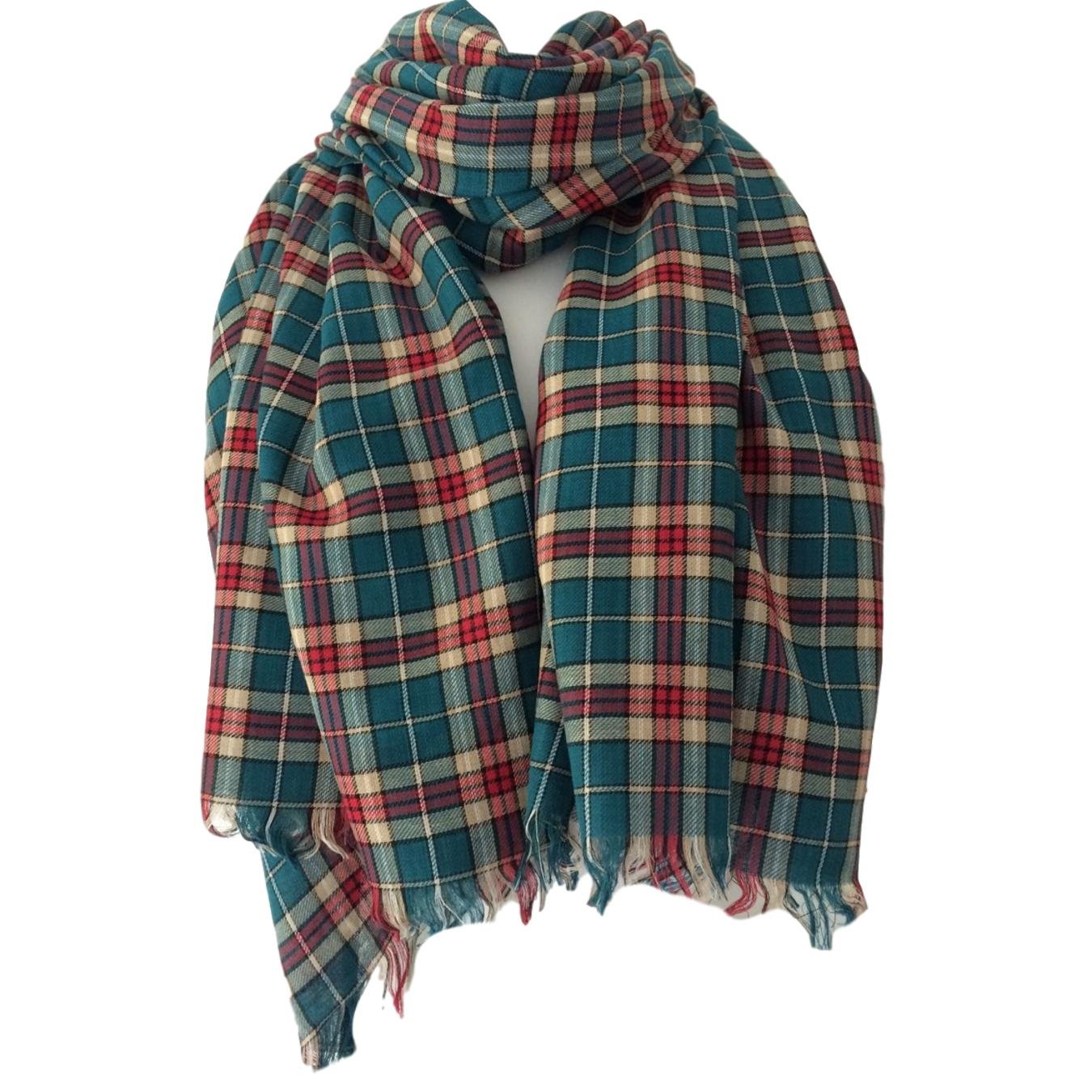 Purple Possum Women's Teal, Green, Blue, Red, Cream, Beige Purple Possum® Tartan Scarf Teal Blue Green Beige Red Plaid Shawl Mens Cotton Checked Fair Trade Scarf