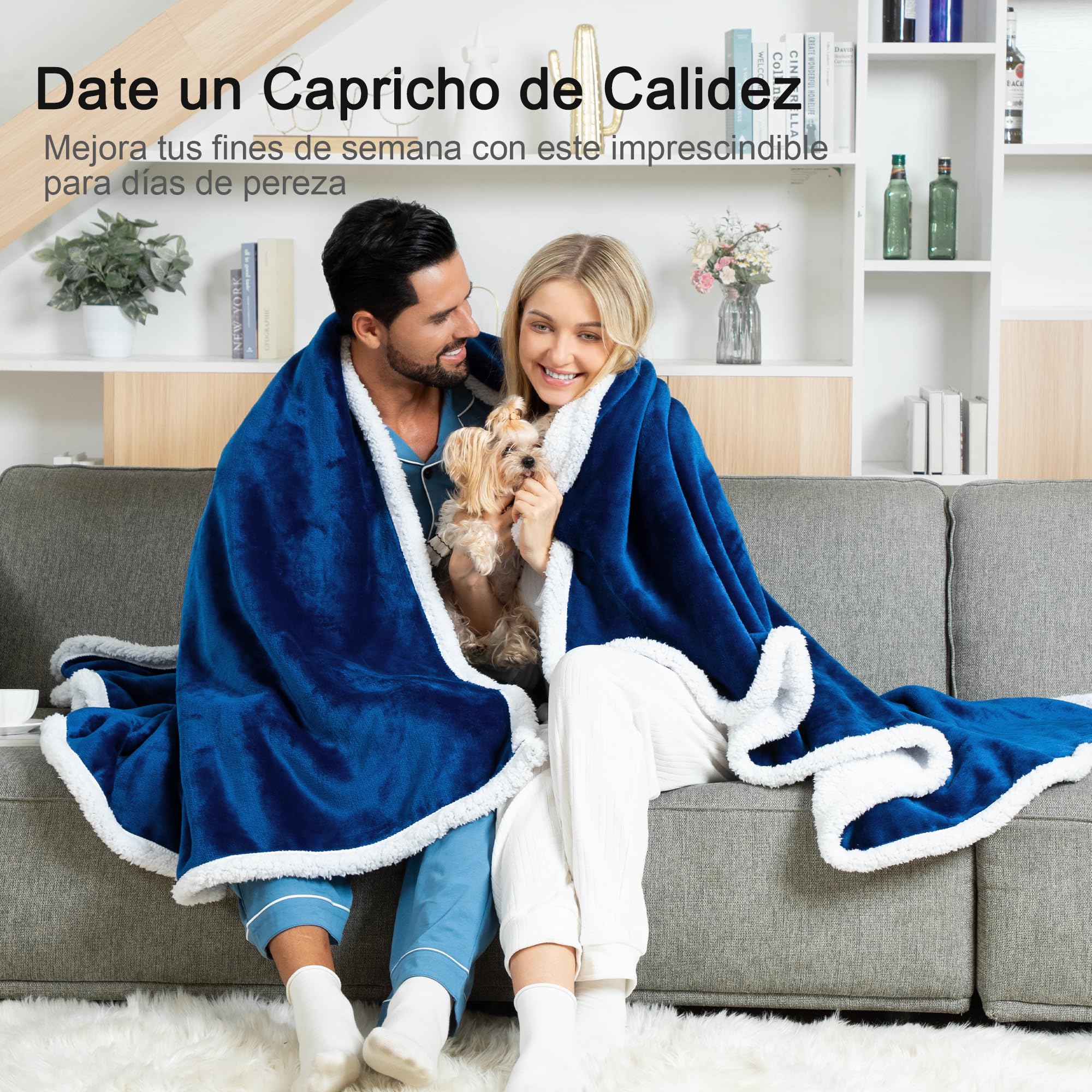 Winthome Manta Gruesa Cálida, Plaid Sofa Cama Suave y Esponjosa, Mantas Polar Sherpa con Diseño de Doble Capa, Cobijas de Invierno para Niños Adultos, Blanket Navidad (Azul Oscuro, 220x240cm)