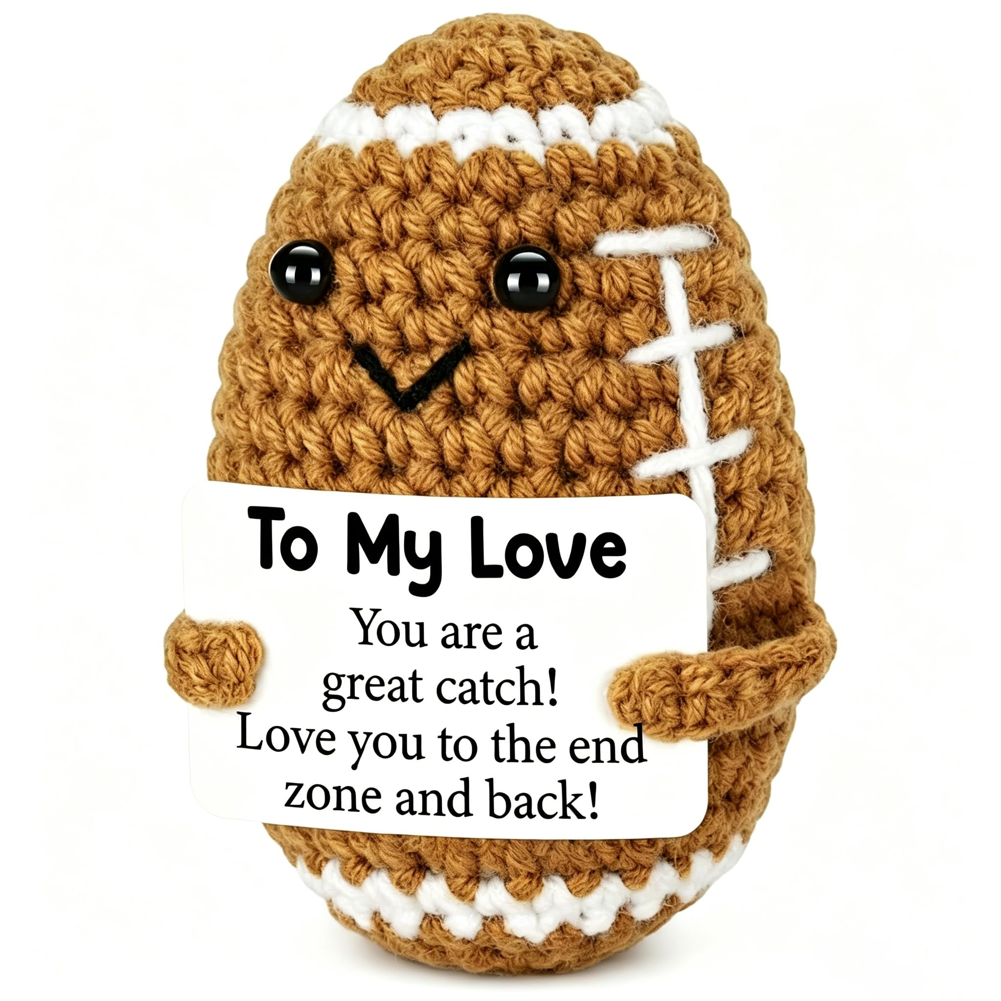 Lumimi Handmade Romantic Crochet Football with Encouragement Card, Inspirational Desk Decor, Funny Positive Anniversary Birthday Present for Lover Couple Husband Wife
