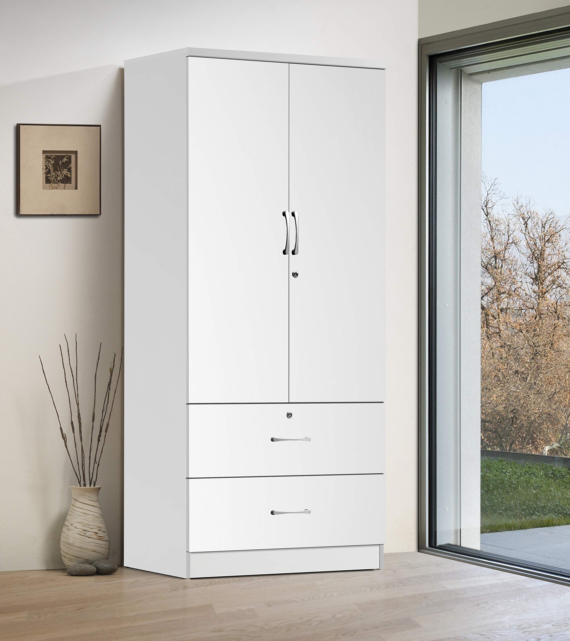 Furniture World 311 Two-Door Wardrobe and Storage Drawers (White