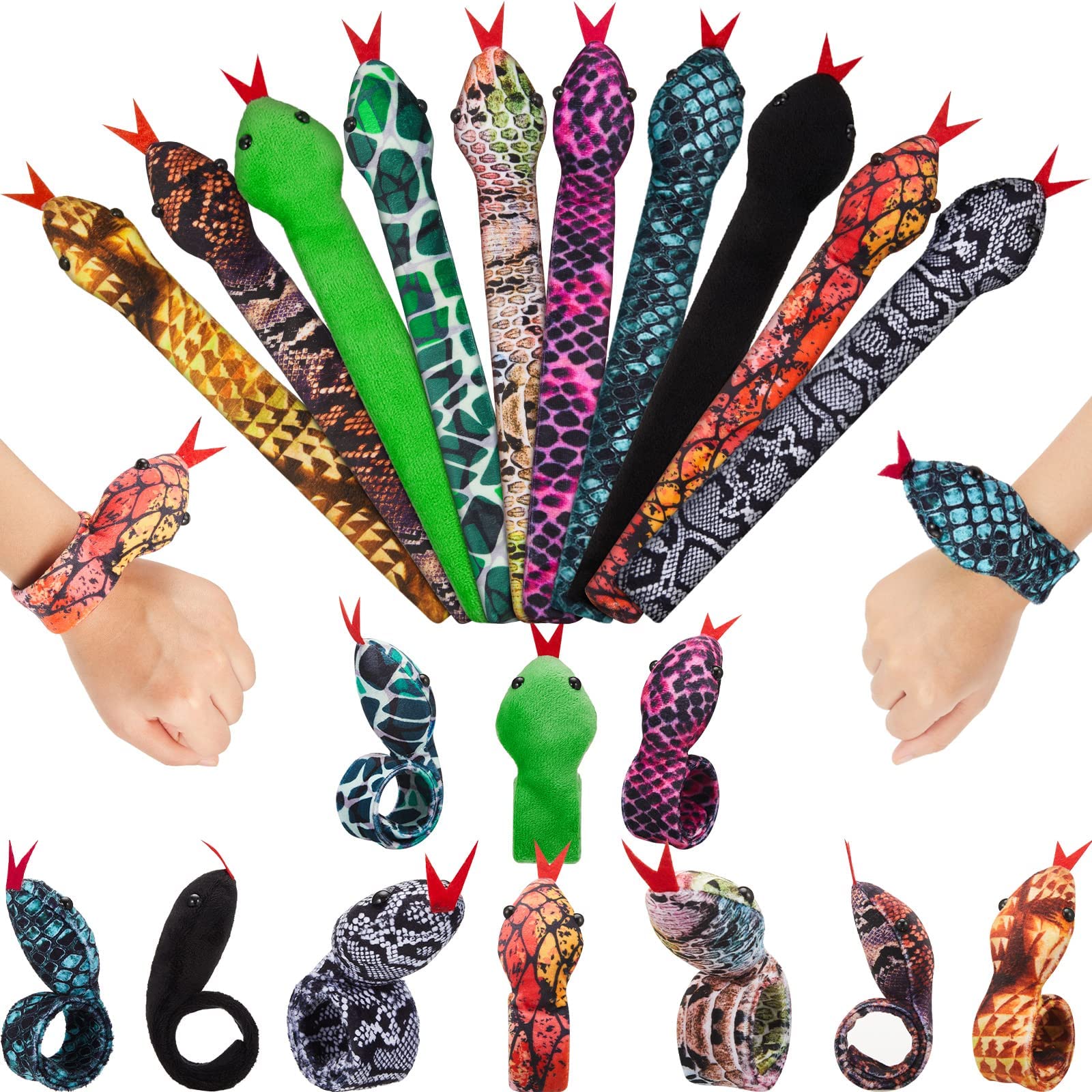 MAKINGTEC Assorted Slap Bracelet, 10 Pcs Snake Slap Bracelet Sequin Animal Snap Bracelets Cool Snap Bracelets for Party Favors