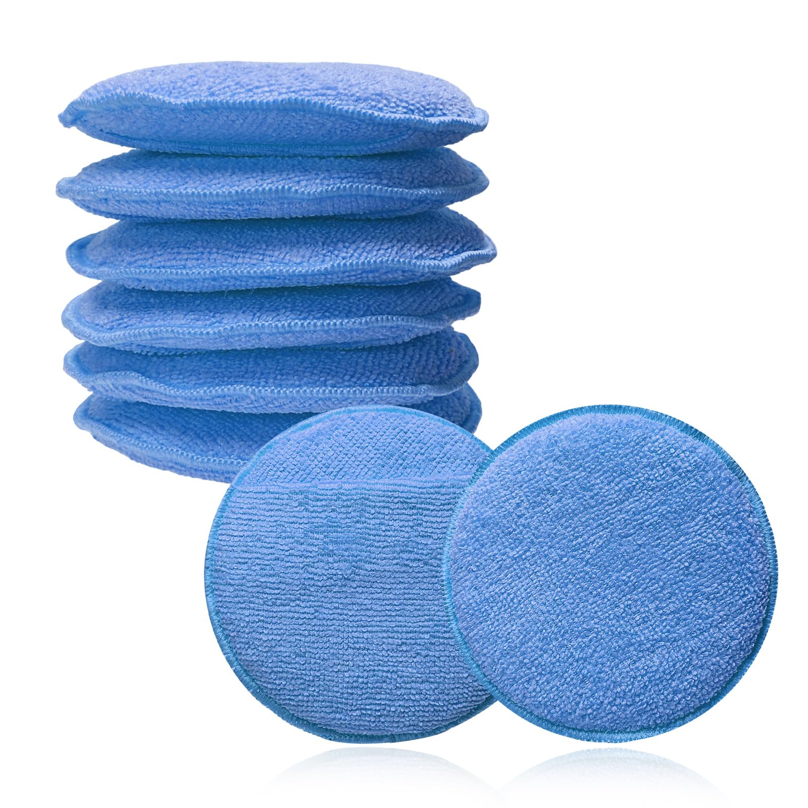 BWBWND 8PCS Microfiber Wax Applicator Pads, 5 Inch Round Car Wash Sponge Cleaning Tools with Finger Pocket, Scratch-Free Ultra-Soft Foam Bulk for Fine Polishing Detailing Waxing (Royal Blue)