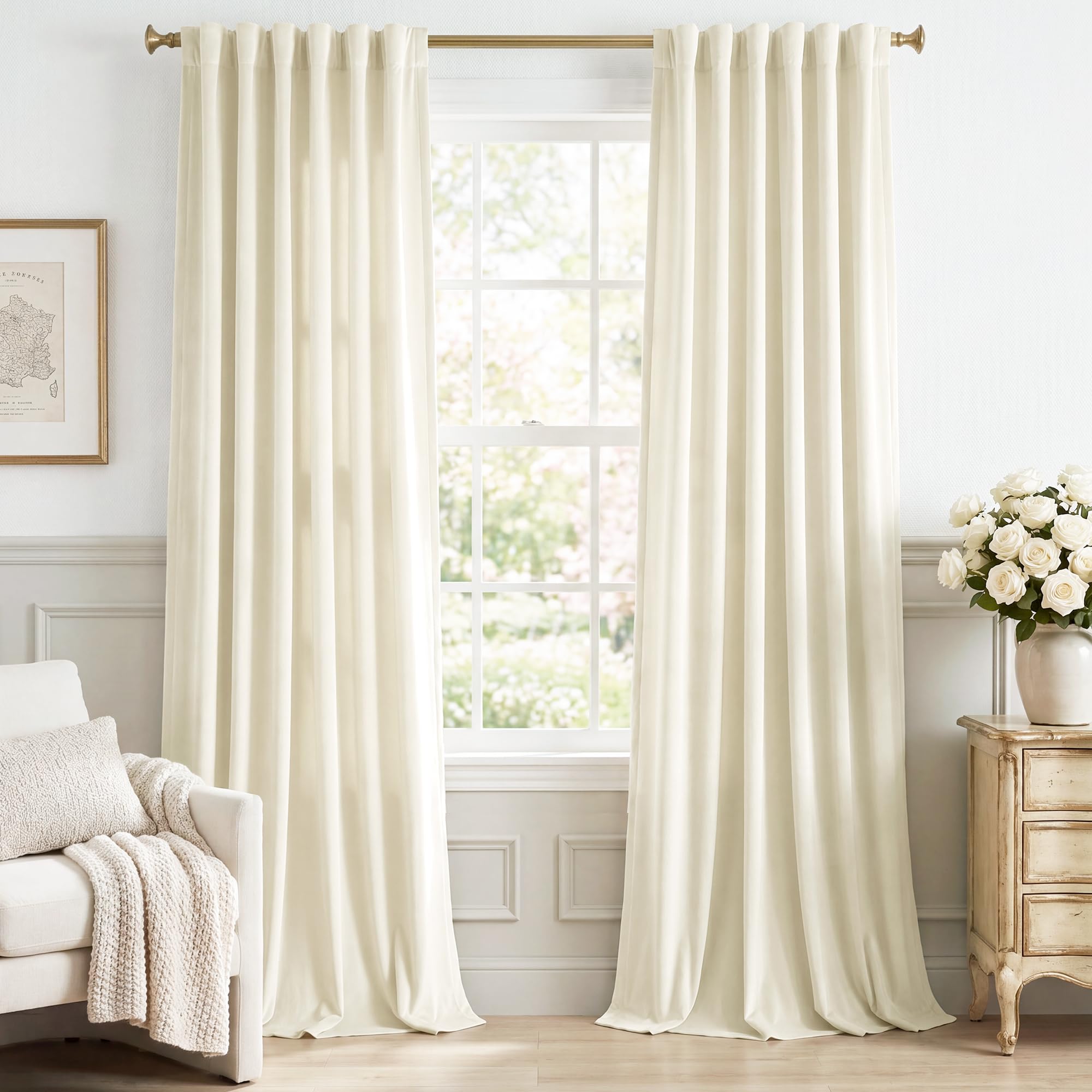 StangH Ivory White Curtains 92 inches Long Super Soft Velvet Privacy Protect Thermal Insulated Window Drapes Back Tab Luxury Decor for Bedroom Living Room, W52 x L92, 2 Panels — image 1