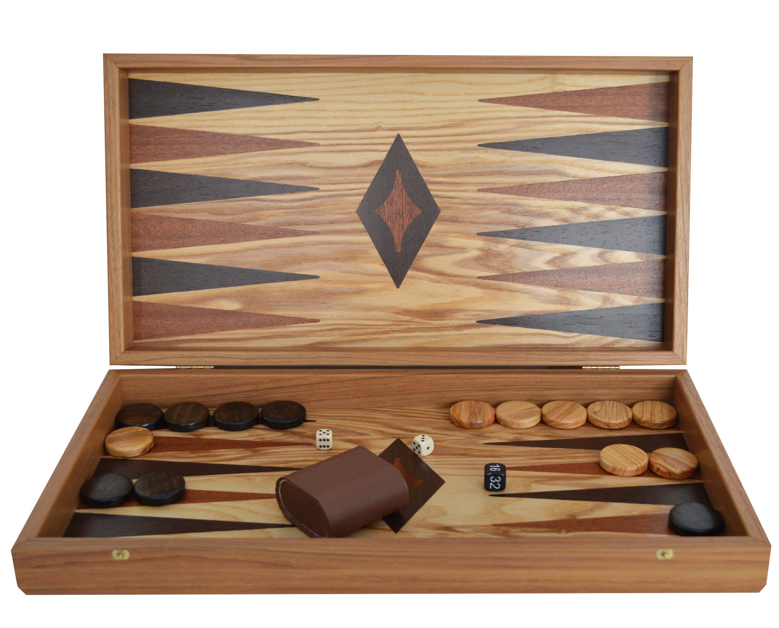 Manopoulos Traditional Olive Wood Backgammon Set - Olive Wood Chips