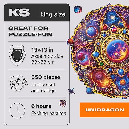 Miniatura 2 de UNIDRAGON Rompecabezas de madera original Mandala Space Dreams King Size 13 x 13 in (33 x 33 cm) Puzzle para adultos y niños, hermoso paquete de