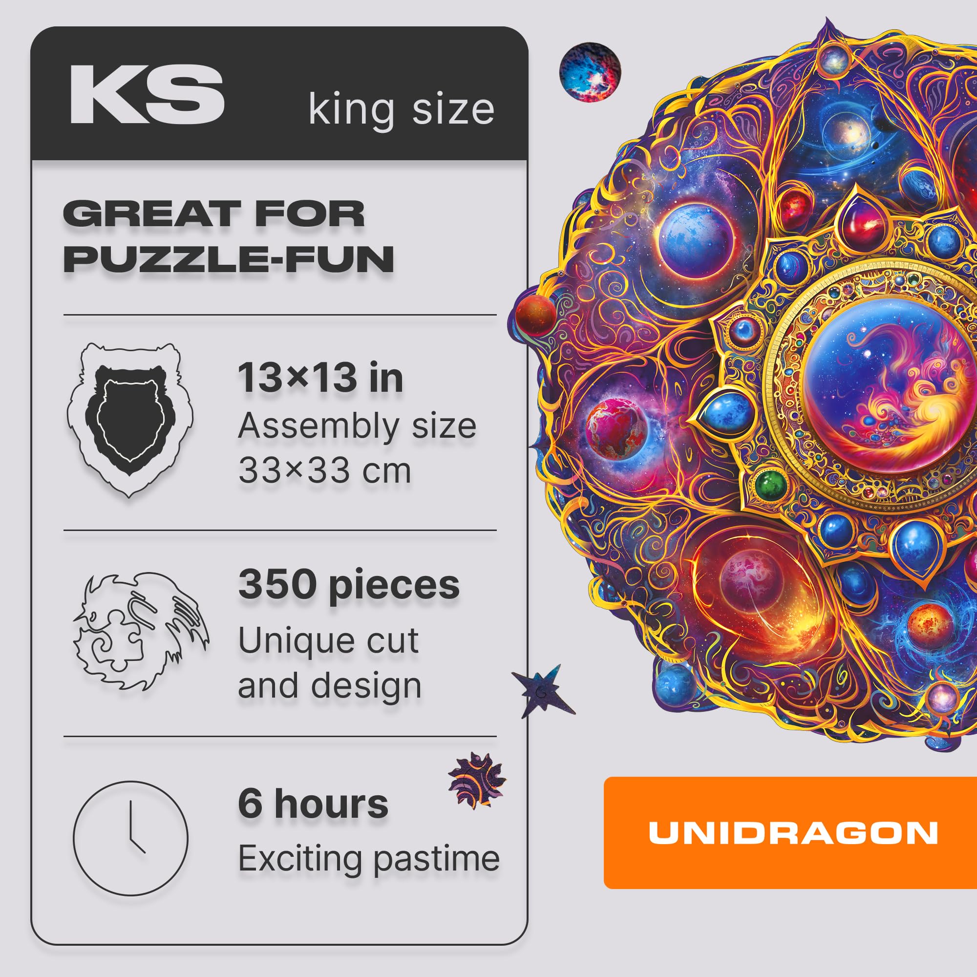 UNIDRAGON Mandala Space Dreams Wooden Jigsaw Puzzle for Adults - 350 Unique Shaped Pieces - King Size 33 x 33 cm