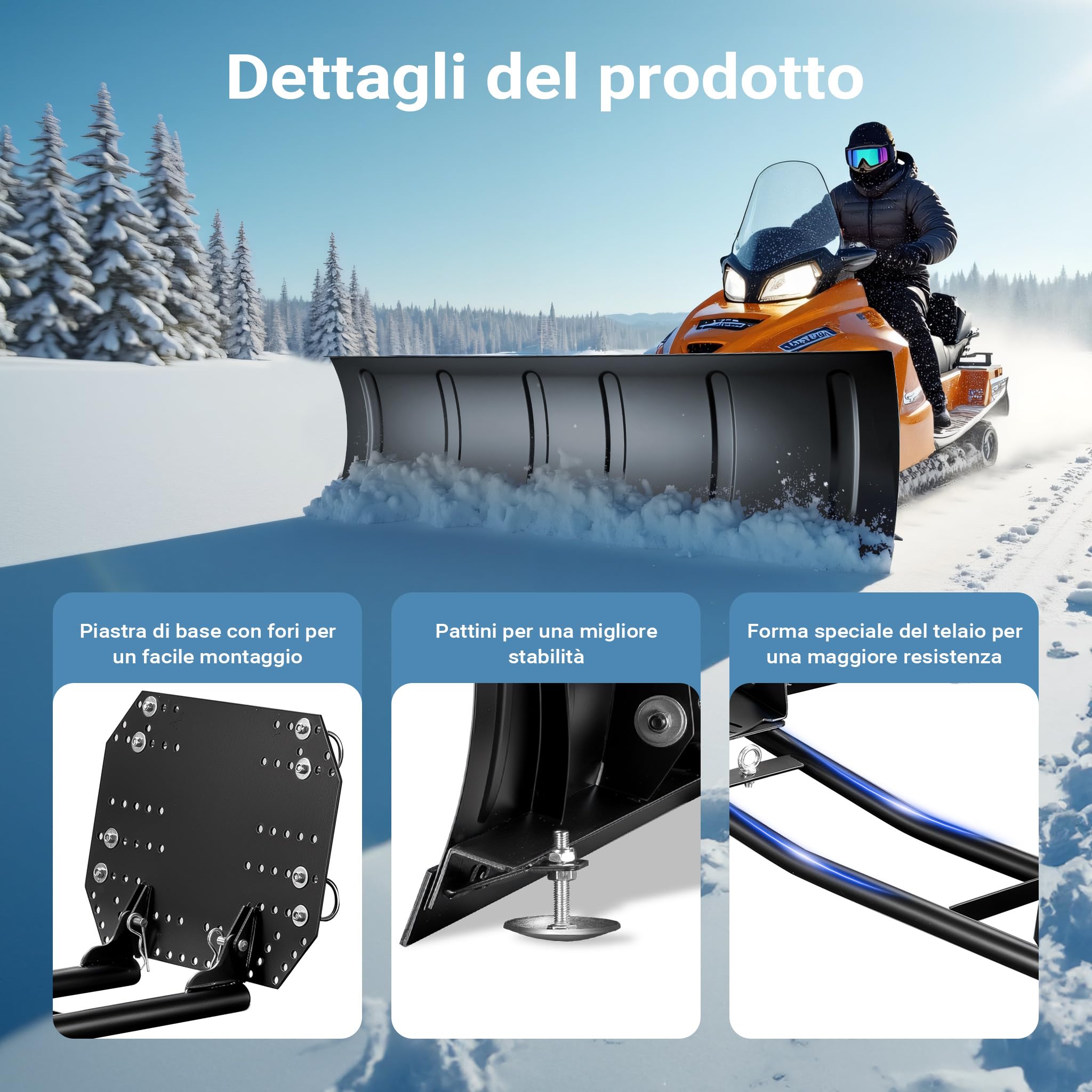Wiltec Spazzaneve per quad, 120cm x 40 cm, regolabile, Sgombraneve Spartineve