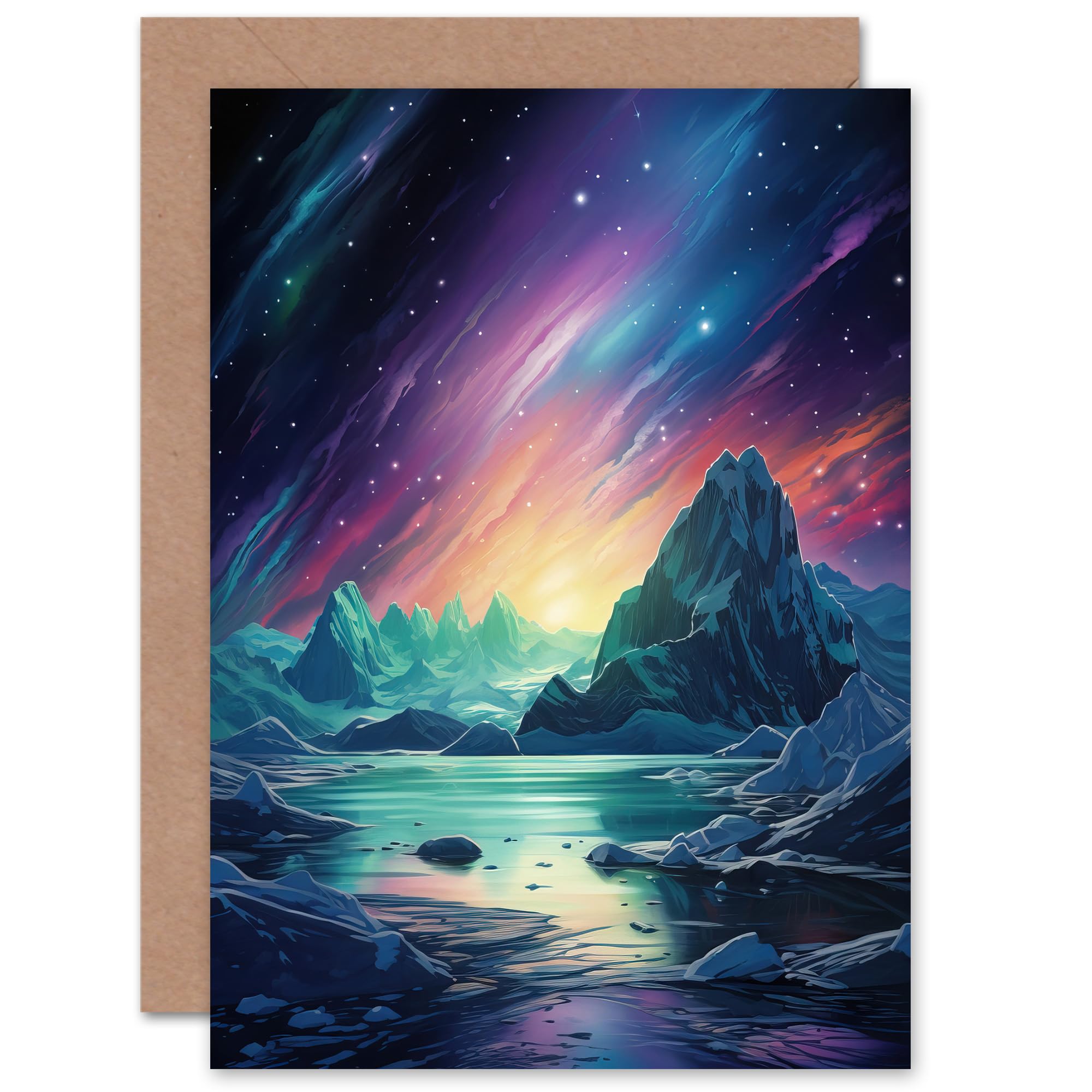Artery8 Purple Aurora Borealis Dawn in Antarctica for Him or Her Man Woman Birthday Thank You Get Well Soon Blank Art Greeting Card