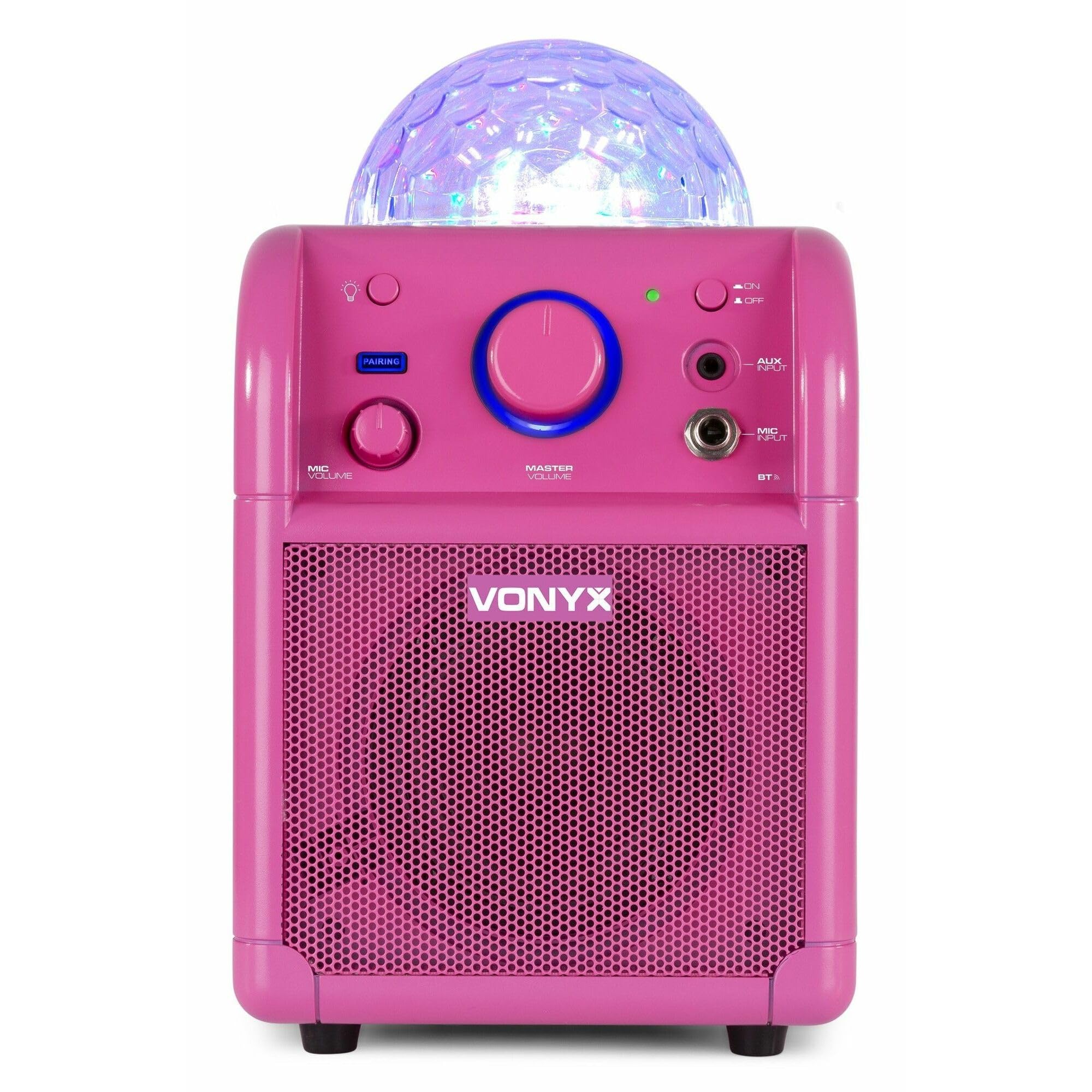 Vonyx SBS50P Altavoz portátil Set de Karaoke para Fiesta con micrófono y Efecto Eco, Bluetooth, Bola de Discoteca con Efectos de Luces LED, Entrada Auxiliar - Rosa