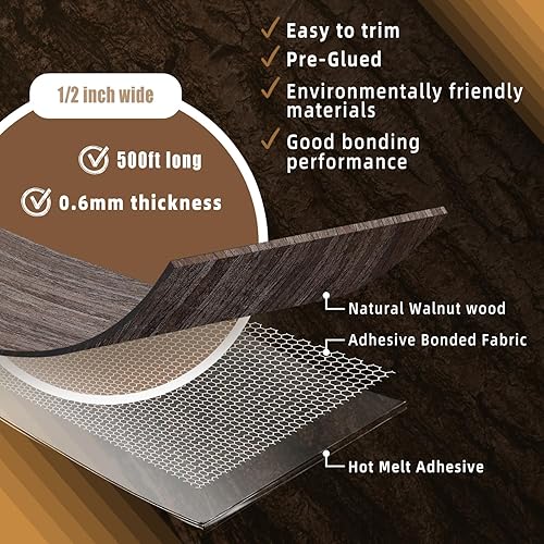 Miniatura 206 de GSCIT Club Bandas de borde de roble, rollo de 1 pulgada x 10 pies de bandas de borde de chapa - Cinta de madera real flexible previamente pegada
