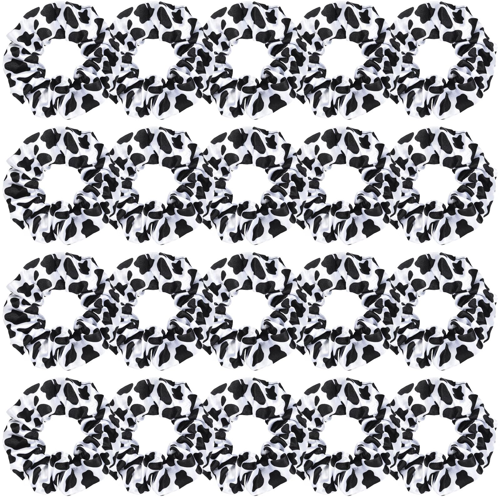 WILLBOND 20 Pcs Cow Print Scrunchies Hair Ties for Women Girls, Black