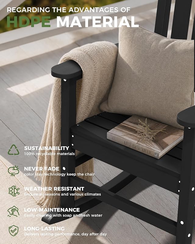 SUUNYN Outdoor Rocking Chair, Oversized Patio Rocking Chair, All Weather image 5