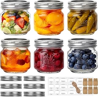 Eathtek 8 oz Glass Mason Jars with Regular Lids, 6 Pack 240 ml Canning Jars With Labels, Tags & Twine for Jam Jelly Spice Honey Herbs, Shower Favors Food Storage Wedding & Party Decor