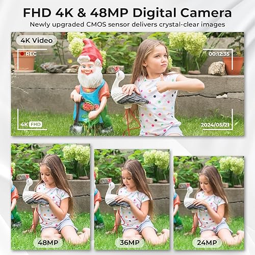 Miniatura 2 de Cámara digital para niños, FHD 4K 48MP cámaras digitales compactas de apuntar y disparar con pantalla IPS de 2.8 pulgadas, zoom 16X, tarjeta de 32