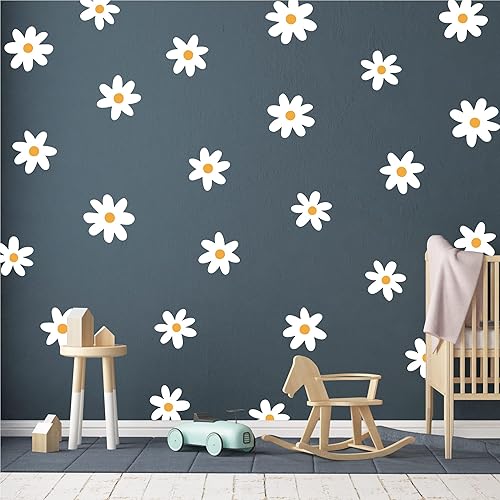 Miniatura 5 de Calcomanías de pared con margaritas de vinilo para habitación de niños, decoración artística de pared para guardería, dormitorio de niños, sala de