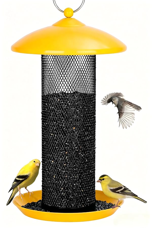 Gtongoko Finch Bird Feeders for Outdoors 2.5 LB Capacity Squirrel Proof Metal Mesh Tube Bird Feeders Thistle & Nyjer Seed Hanging Feeder, Yellow, 1 Pack by Gtongoko - Used condition - US$21.59