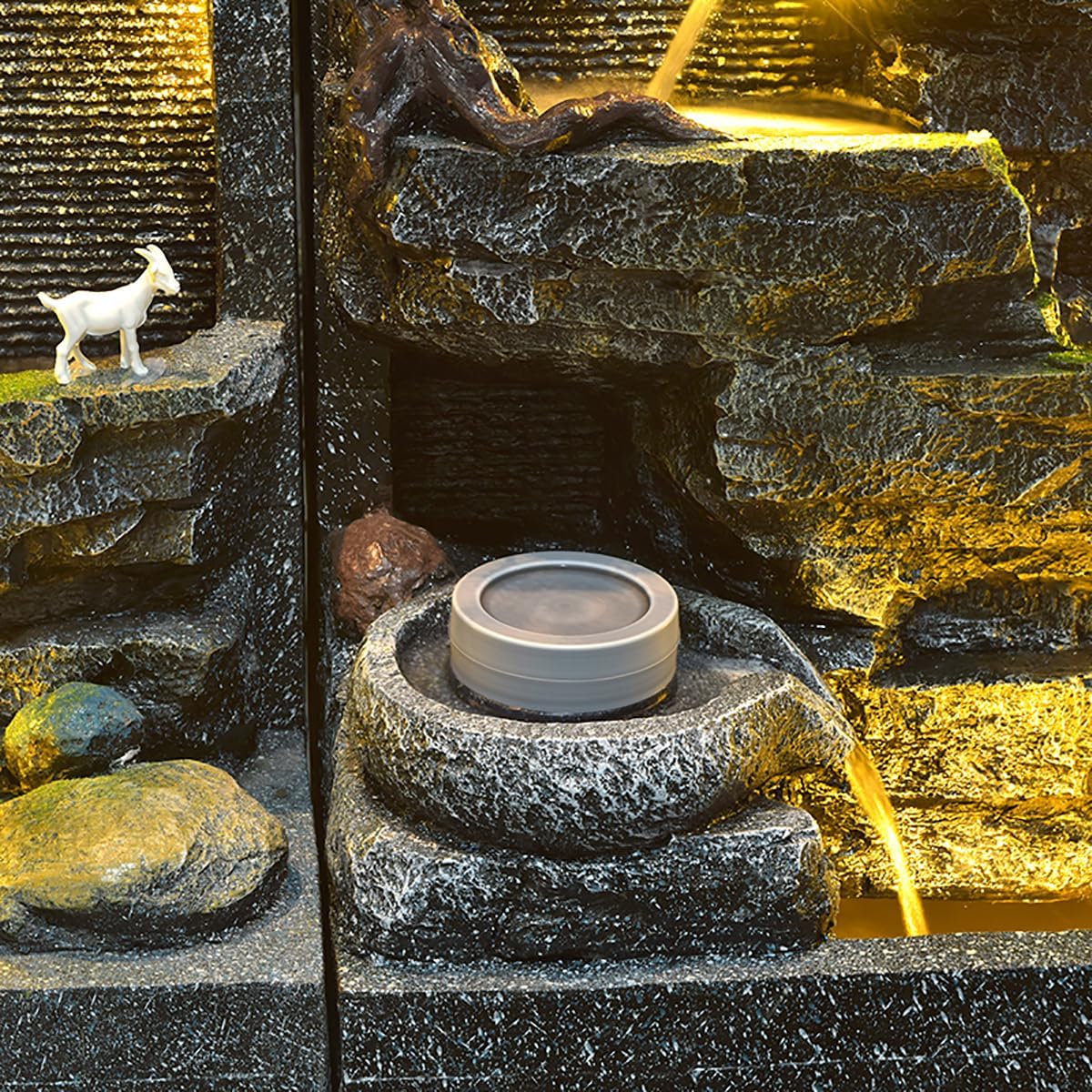 77-Inch Cement and Concrete Water Fountain with LED Lights Indoor,Outdoor Decoration,Garden,Balcony, Housewarming Gift,Door to Door(A+C)