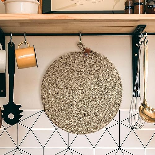 Miniatura 6 de AHHFSMEI Juego de 6 manteles individuales redondos de algodón natural, con cuerda de yute de algodón natural, resistentes al calor, manteles