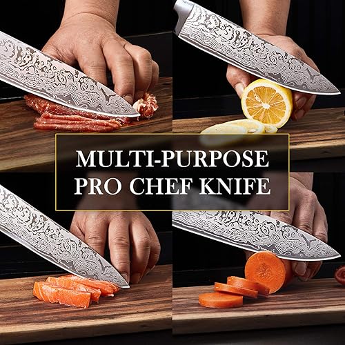Miniatura 3 de MICHELANGELO Juego de cuchillos de cocina afilados de 10 piezas con cuchillo de chef profesional con patrón grabado, acero inoxidable de alto carbono