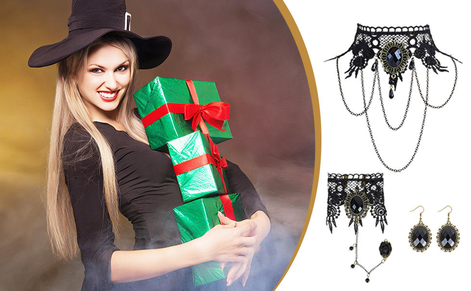 Collana Bigiotteria Widmann Donna - Teschio E Rosa Nera, Stile Gotico