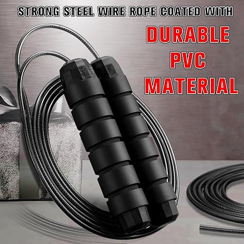 Miniatura 7 de Junkin 12 cuerdas de saltar para fitness con rodamientos de bolas, cuerda de salto de velocidad, cuerda de saltar ajustable con asas de espuma,