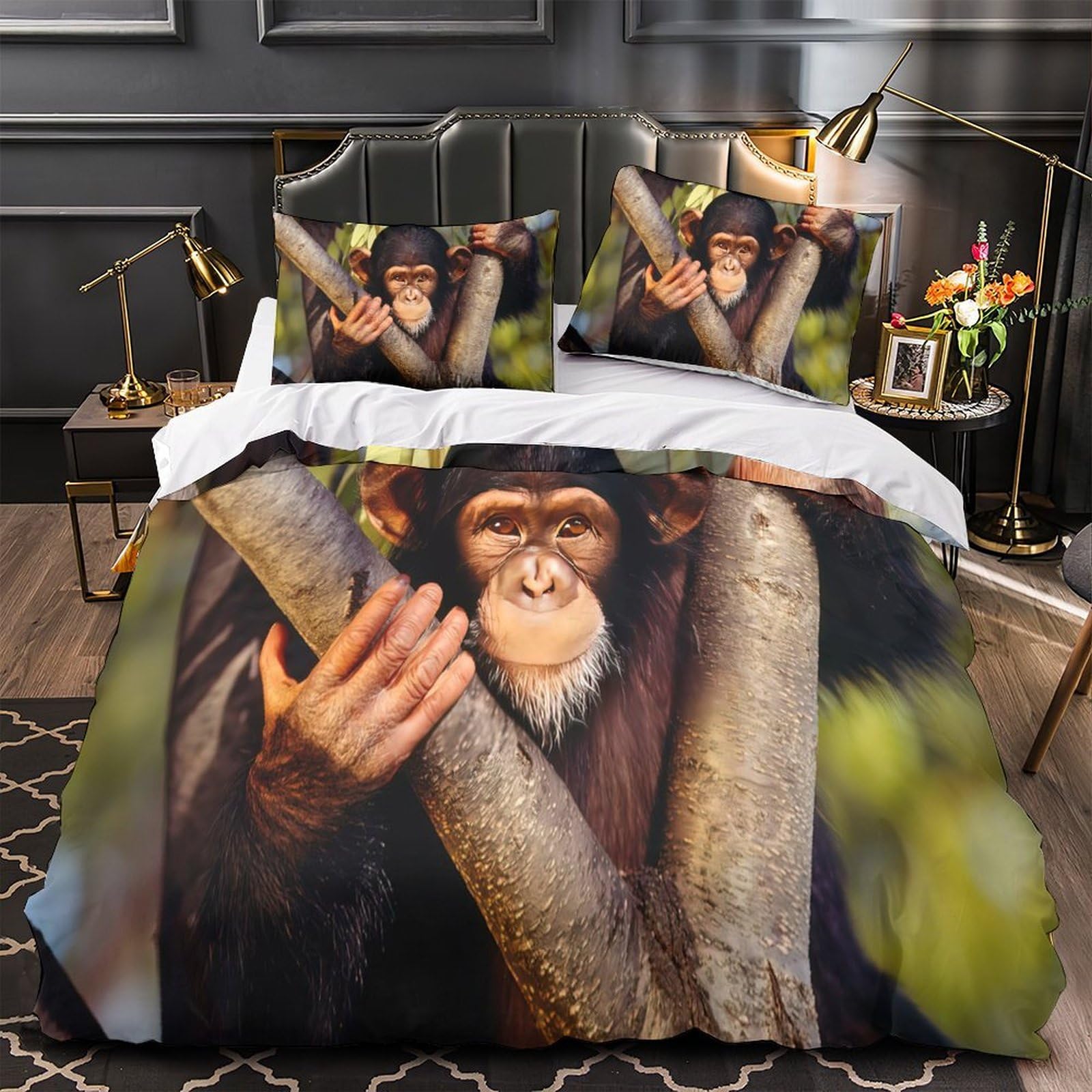 MMDASBVPE Chimpanzee Baby Duvet Cover 3D Print Easy Care 3 Pcs Bed Linen Hidden Zipper Quilt Cover Hotel Quality Durable for Kids Adults Women Teens Youth Girls Boys Super king（260x220cm）