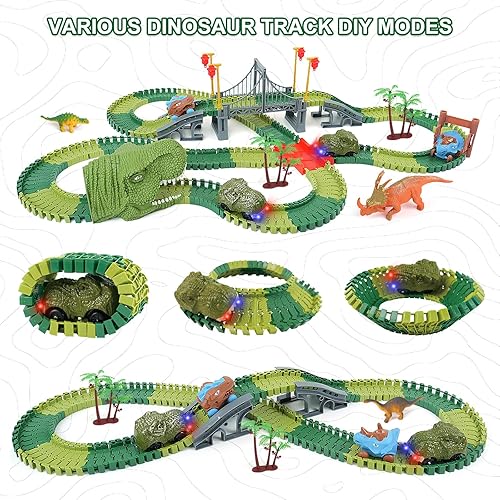 Miniatura 2 de Juguetes de pista de dinosaurios para niños el mejor regalo de cumpleaños para niños de 3, 4, 5, 6, 7 años, juego de pista de carreras flexible con