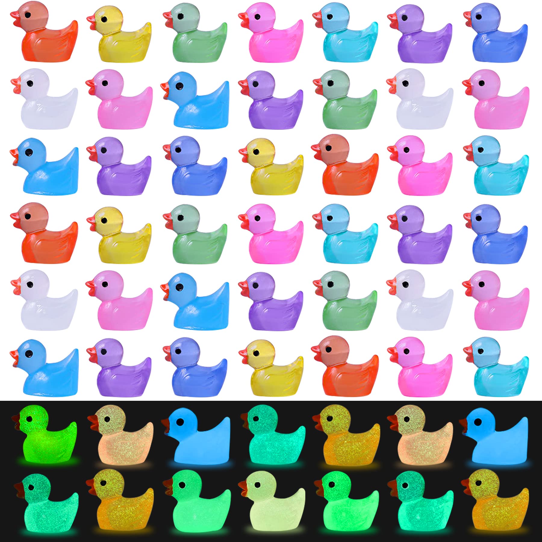 120 PCS Luminous Mini Resin Ducks Tiny Ducks Miniature Slime Charms Duck Figures Ornament Decorations for Fairy Garden Landscape Dollhouse Aquarium Home