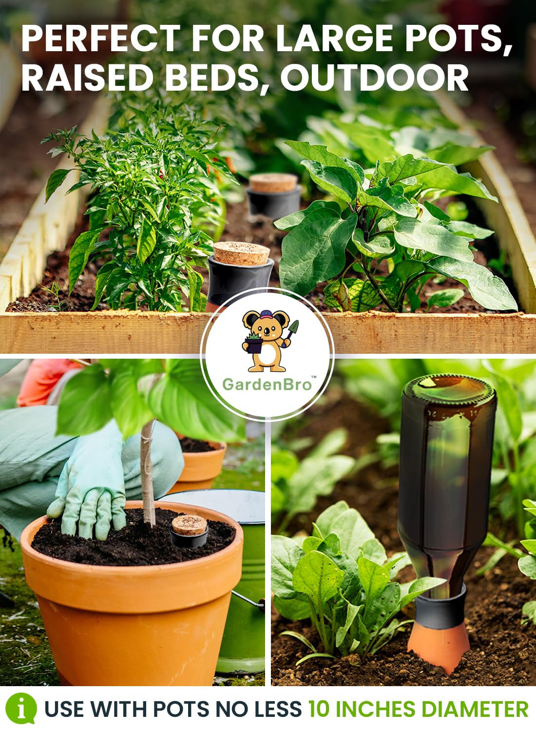 Ollas Lot de 4 grands pots d'arrosage en terre cuite pour plantes d'extérieur et d'intérieur 410 ml Noir