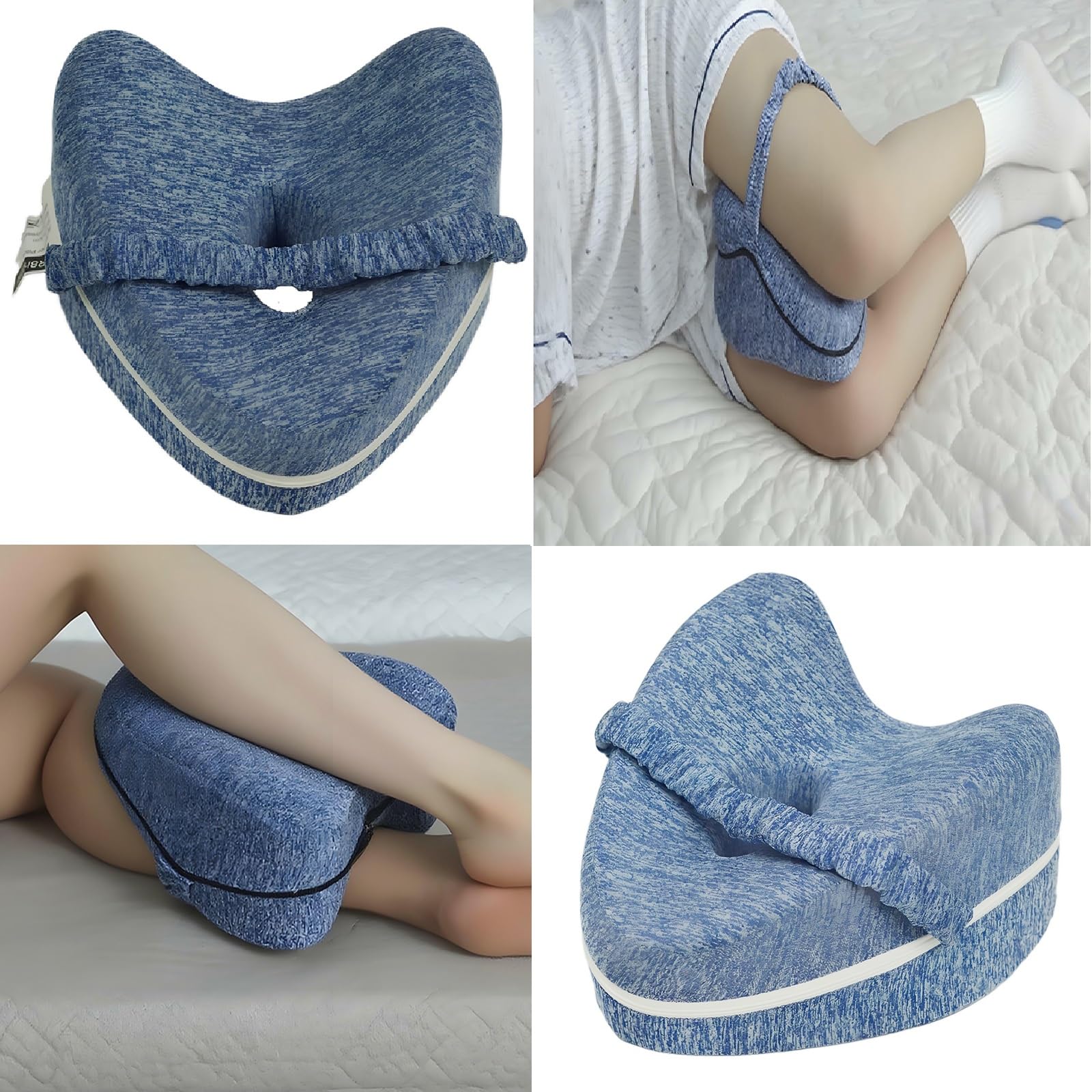 Gr8 Home Men's Blue Memory Foam Leg Knee Support Pillow Heart Shaped Ergonomic Cushion For Leg Knee Hip Ankle Pain Relief Side Sleeping Bed Aid With Strap Removable Pillowcase Cover