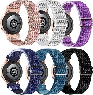 Sunnyson 6 Pack Stretchy Nylon Watch Bands Compatible with Samsung Galaxy Active 2 Watch Bands/Galaxy Watch 4 Band 40mm 44mm/Galaxy Watch 5 Band/Watch 5 Pro/Galaxy Watch 3 41mm/Active 40mm,20mm Elastic Loop Strap for Men Women