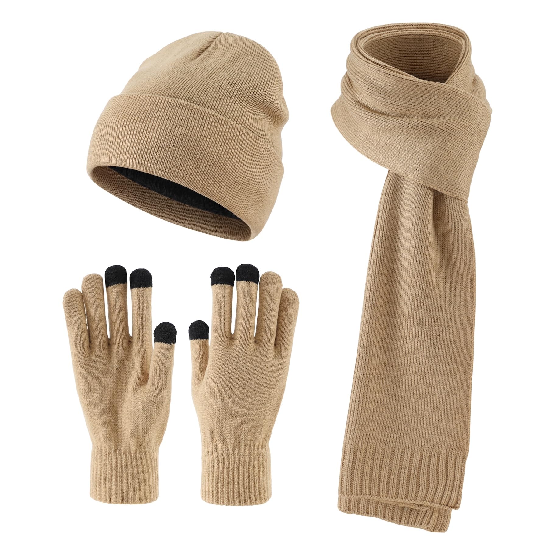 Home Prefer Men's Knit Beanie Hat Scarf Gloves Cold Weather Set Long Neck Scarf Touchscreen Gloves Winter Hat for Men