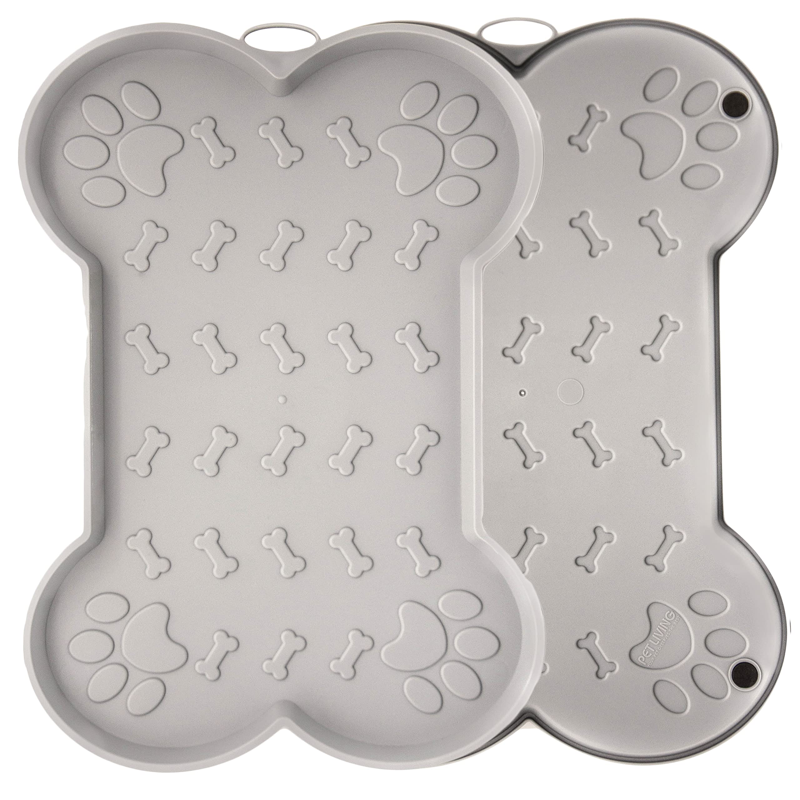 1x 47cm Non-Slip Bone Shape Placement Tray – Dog Bowl Mat for Dry & Wet Food, Waterproof Feeding Mat for Floors with Raised Edges (Grey, Medium) — image 1
