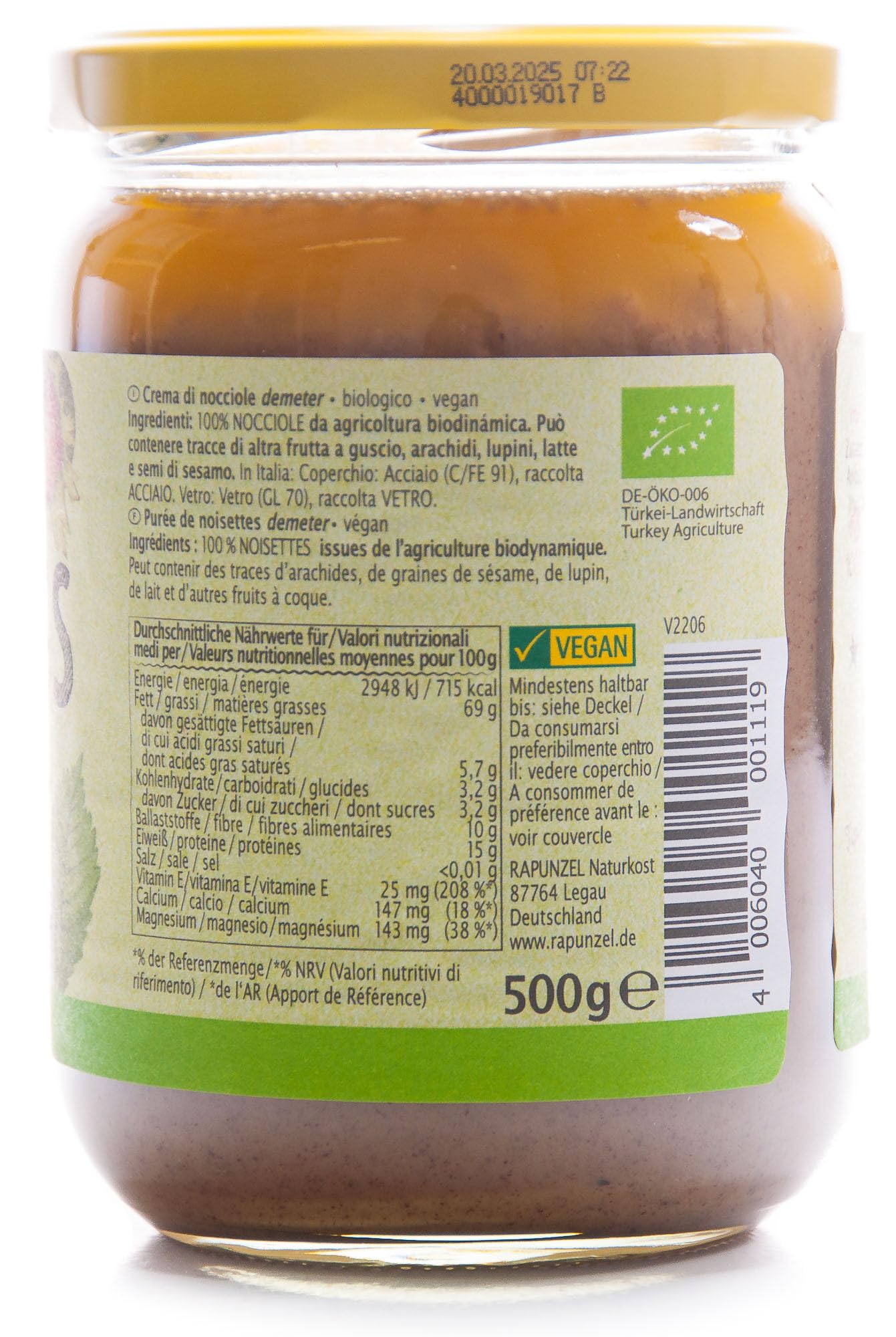 Rapunzel Bio Haselnussmus (2 x 500 gr)