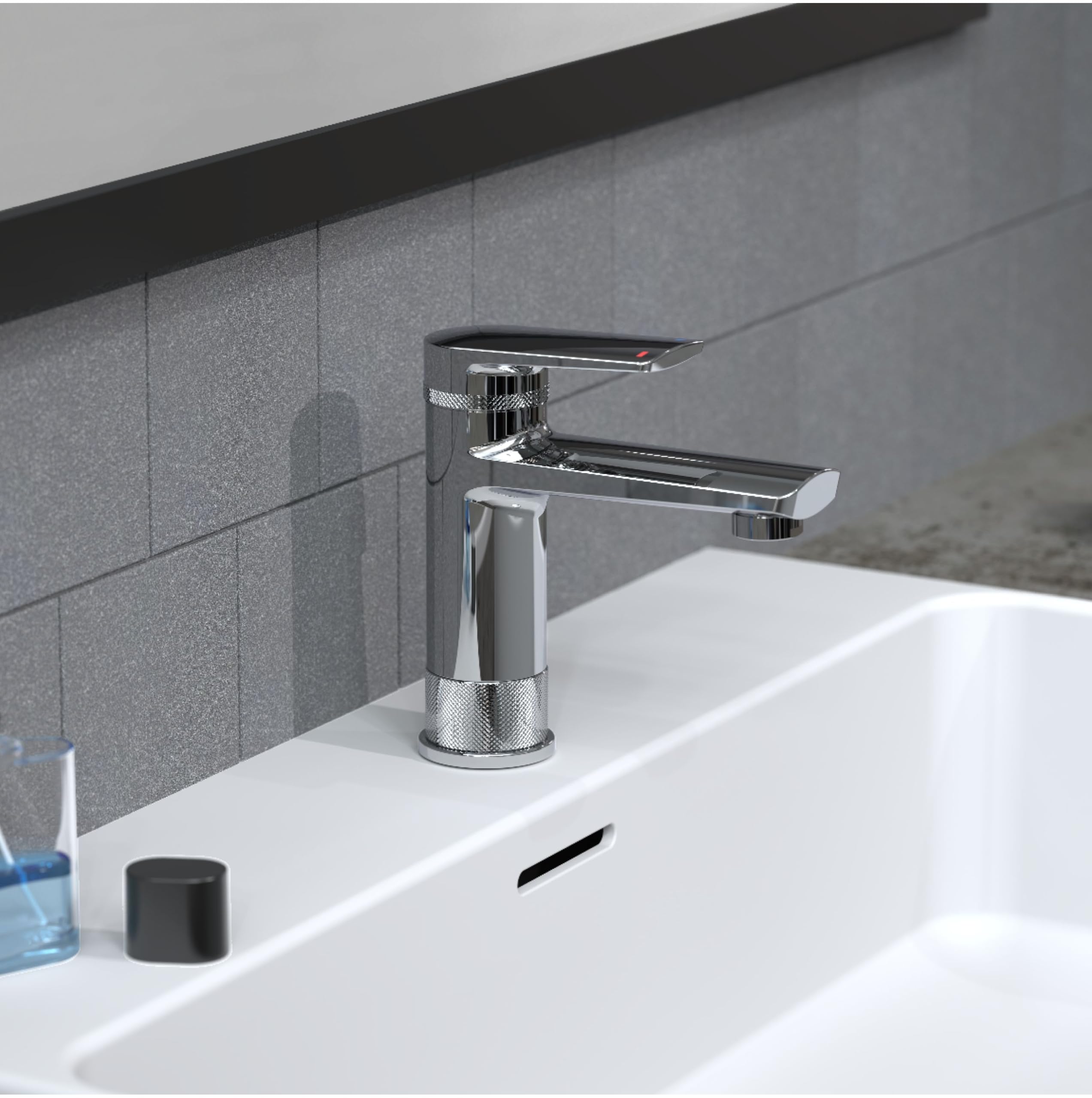 SCHÜTTE LIVERPOOL 33410 - Rubinetto per lavabo in elegante design cromato lucido, per il bagno, con eccentrico pop-up, miscelatore per bagno