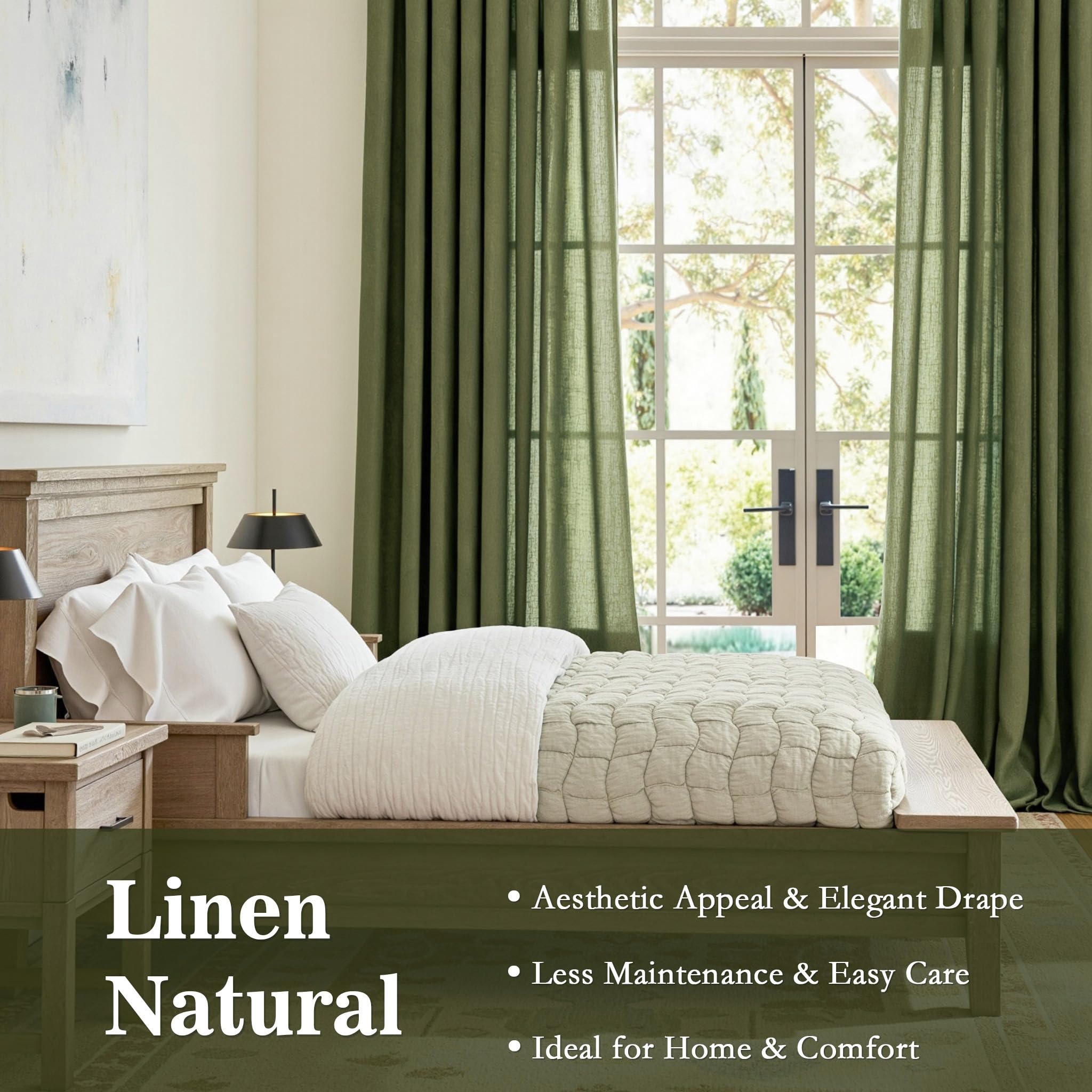 Tenda verde oliva 140 x 280 cm Tende in voile soggiorno moderno opaco luce morbida traslucidi e tendaggi interni con occhielli decorati, camera da letto, adulto, bambino, finestra, tramonto, 2 pezzi