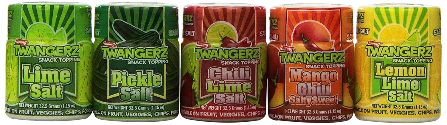 Twang Twangerz Flavored Salt Snack Topping Lemon, Lime, Pickle, Chili & Mango (Assorted 10 Pack) : Grocery & Gourmet Food