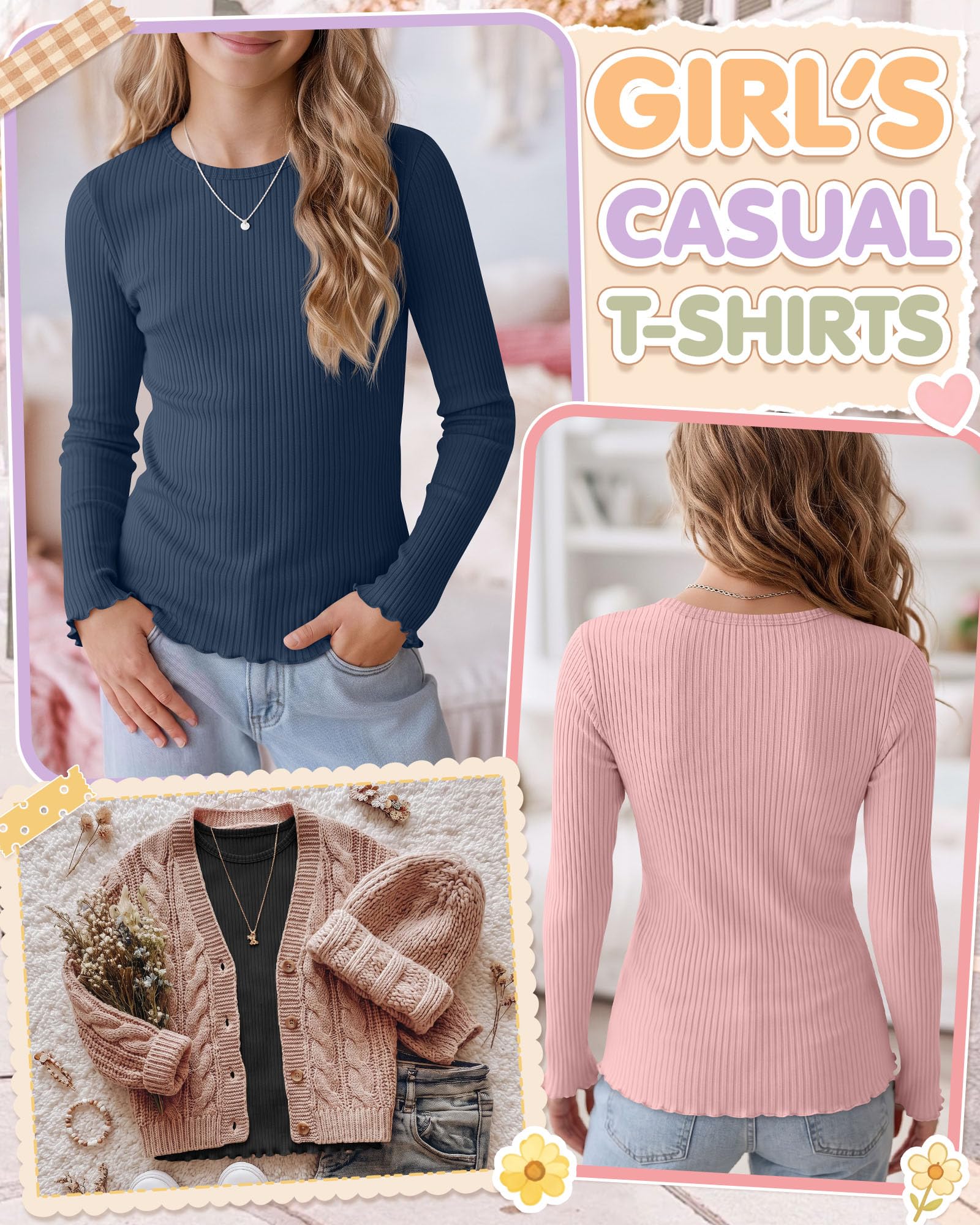 Clabby 4er-Pack Langarmshirts Gerippt Mädchen