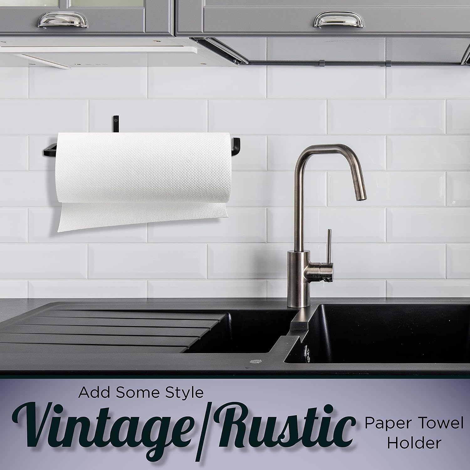 Wrought Iron Paper Towel Holder - Wall Mount Paper Towel Rack for Kitchen, Rustic Wall Mount Holder for Farmhouse Style Homes & Vintage Houses, Black, 12 x 4.7 x 2.5 Inches