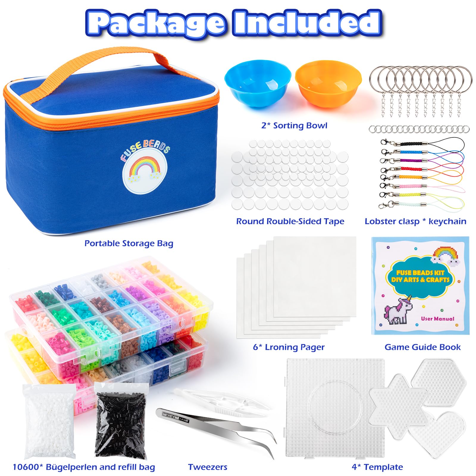 Sundaymot Kit per Creare perline da Stirare - 12.000 Perline 5mm, 26 Colori Perline, 4 Piastre Termiche, 2 Pinzette - Giocattolo Creativo per Bambini dai 6 Anni