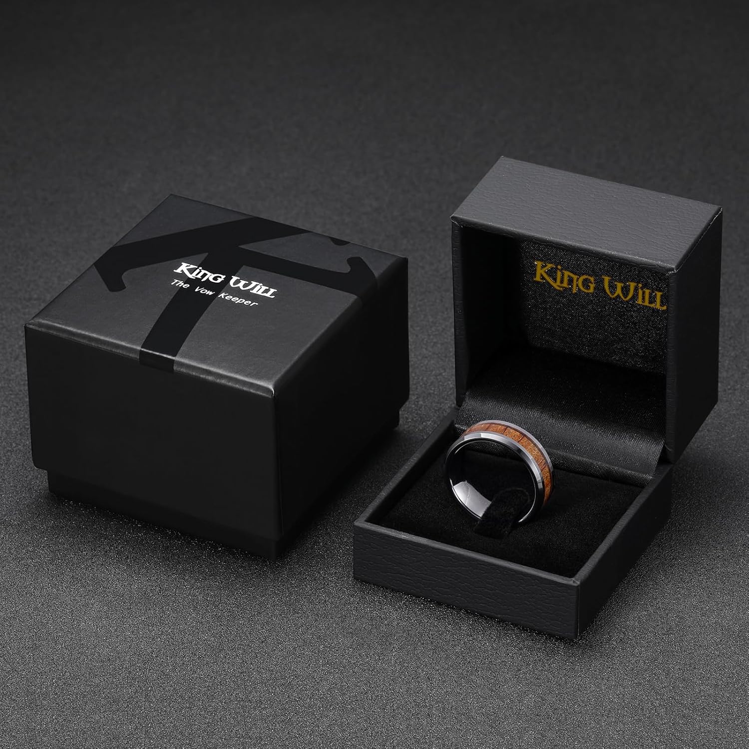 King Will Nature Koa Wood Inlay Tungsten Carbide Wedding Ring 8mm Silver/Black/Gold/Green/Rose Gold/Blue Wedding Band for Men High Polished Anniversary Rings Comfort Fit Size 6-15