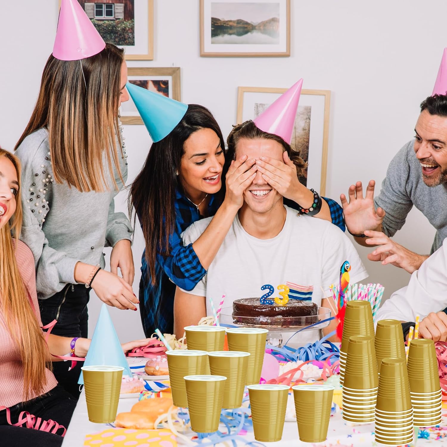 120 pcs 16 oz Gold plastic cups Happy New Year plastic Disposable Cups Gold Party Cups for drinking Tastings served Snacks Barbecues Picnics - Image 4