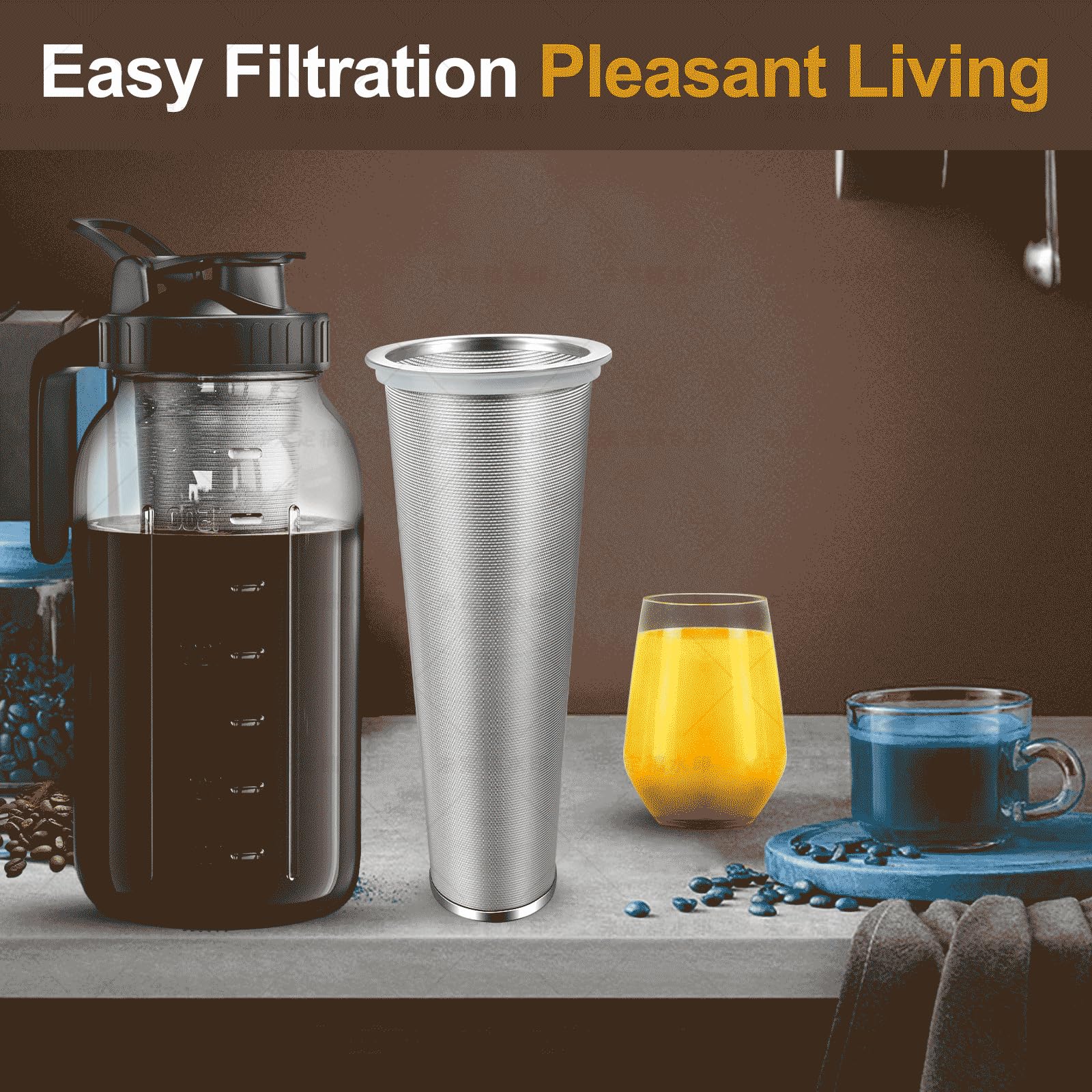 2 filtros de café frío, acero inoxidable 304 de grado alimenticio, cafetera, tetera, filtro de agua, malla ultrafina, tarro Mason de boca ancha de 64 onzas