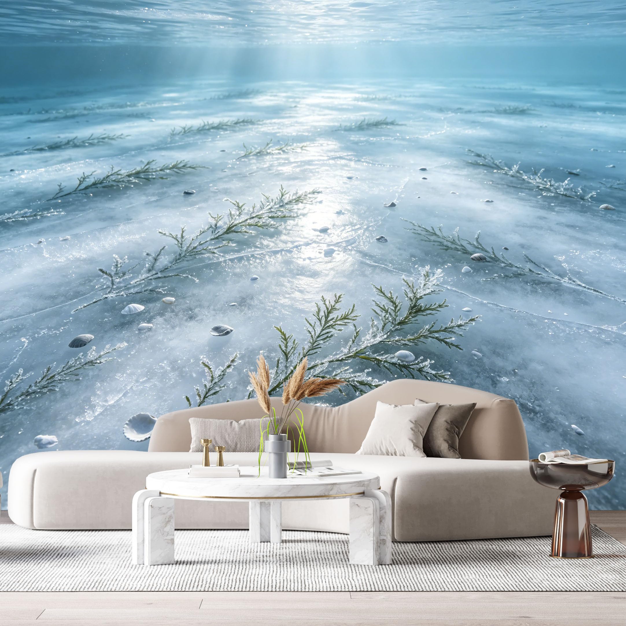 Custom Size Wall Murals Underwater Ocean Marine 3D Trompe L'Oeil Seashells Seaweed SelfAdhesiveWall Fabric Removable Wallpaper Wall Decor for Living Room Bedroom Bathroom