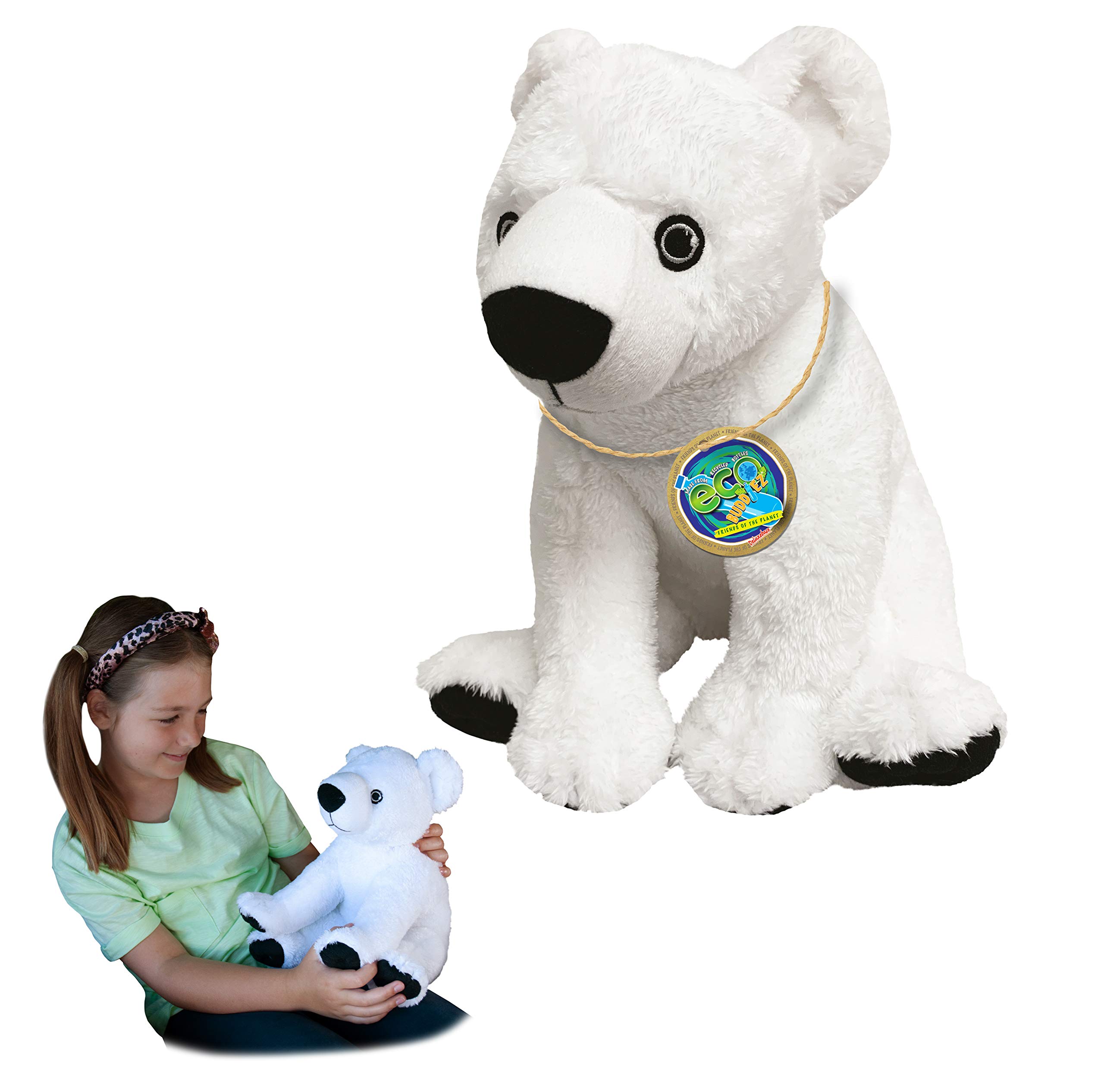 EcoBuddiez - Polar Bear from Deluxebase. Large 30cm Soft Plush Animals made from Recycled Plastic Bottles. Eco-Friendly Cuddly Gift for Kids and Cute Stuffed Animal Toy for Toddlers.